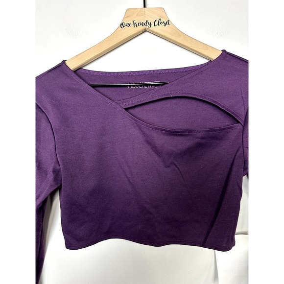 Urban Outfitter Mouchette NWT Crop Bodycon Slashed Tee Tops Eggplant Size Medium - Picture 2 of 4